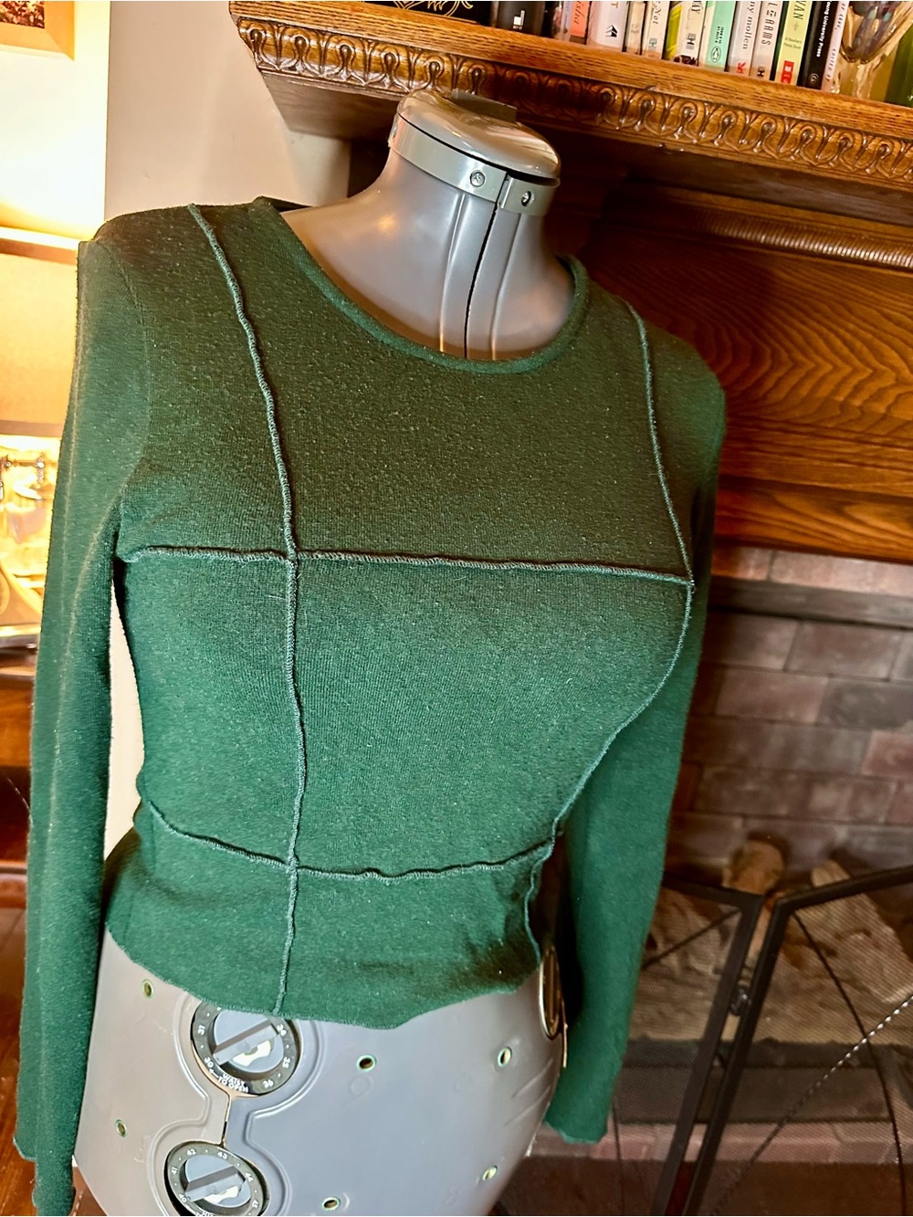 Forest Green Seam-Panel Long Sleeve Top